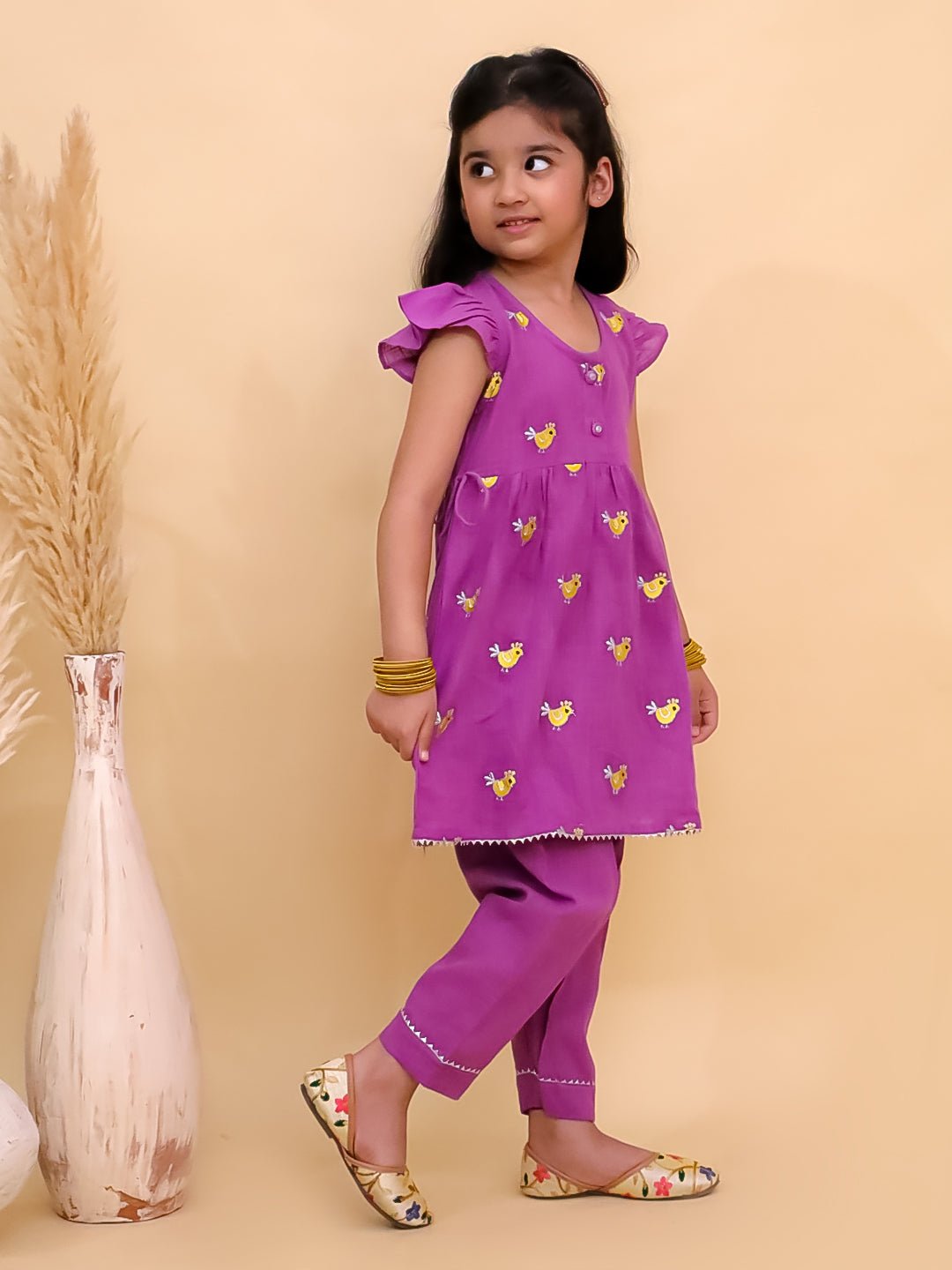Jhilmil Purple Embroidered Girls Kurta Set For Babies