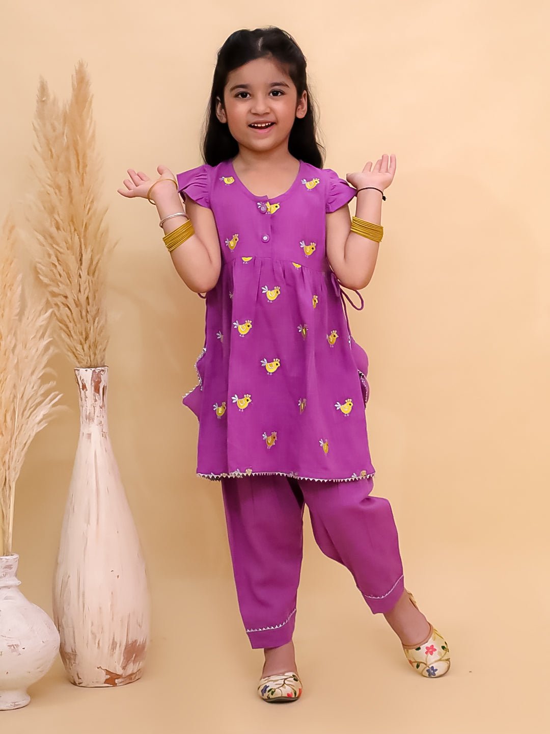 Jhilmil Purple Embroidered Girls Kurta Set For Babies