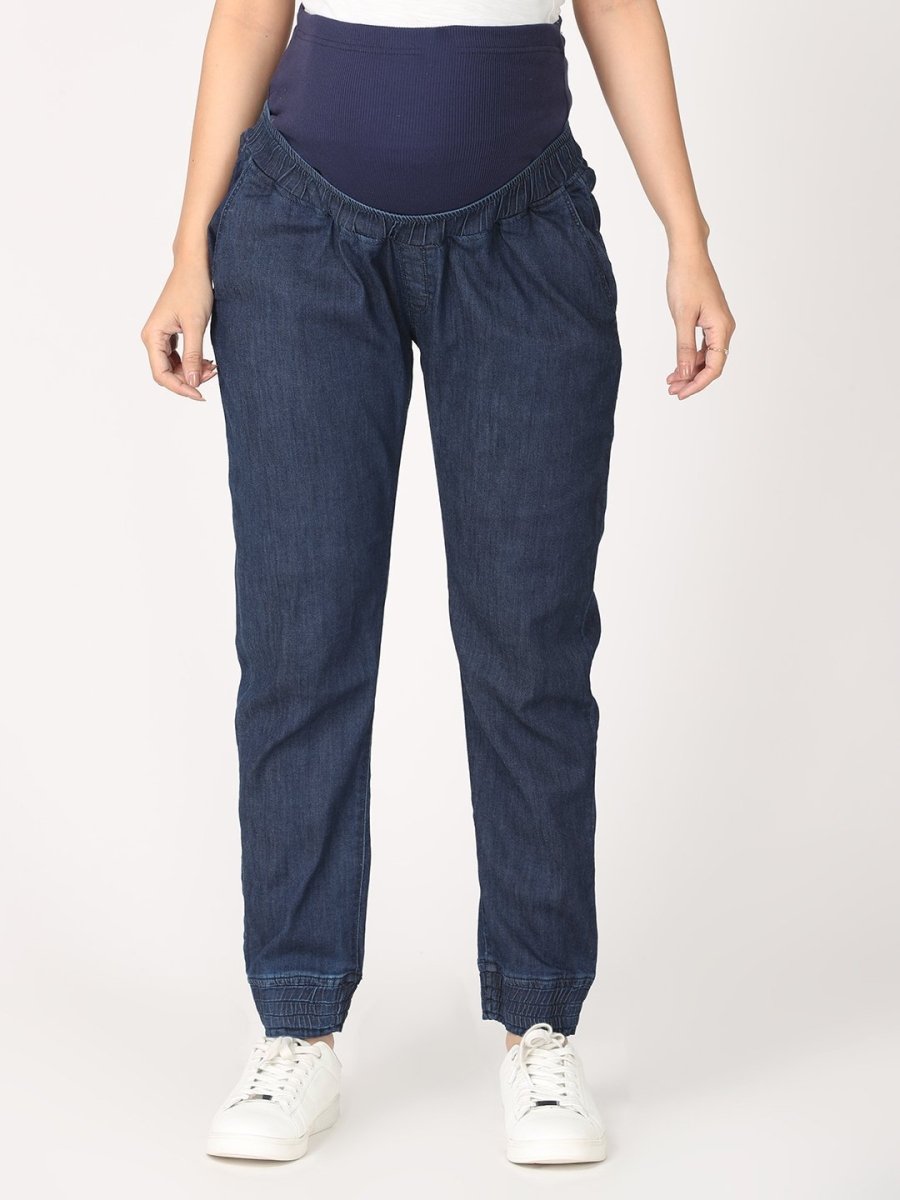  Jogger Style Maternity Denims with Belly Support Navy