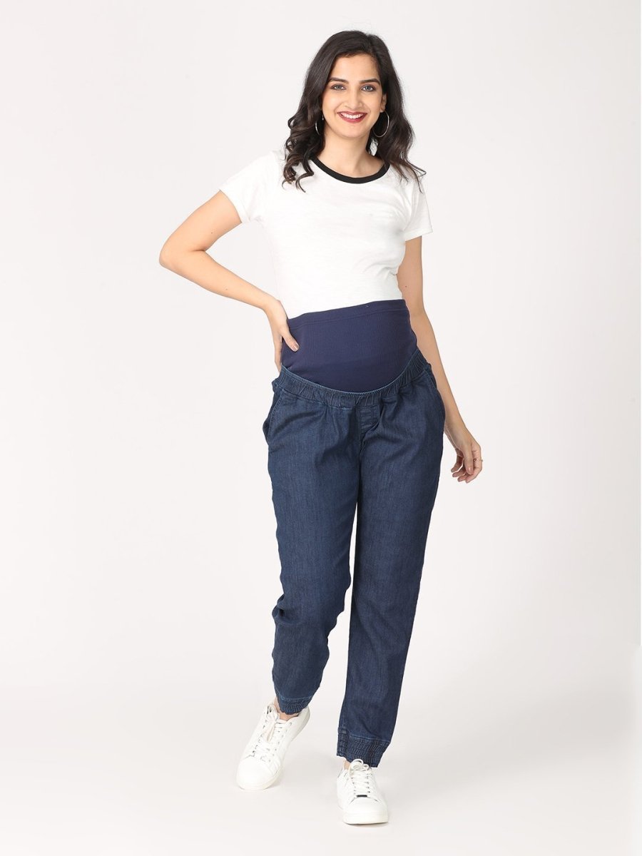  Jogger Style Maternity Denims with Belly Support Navy