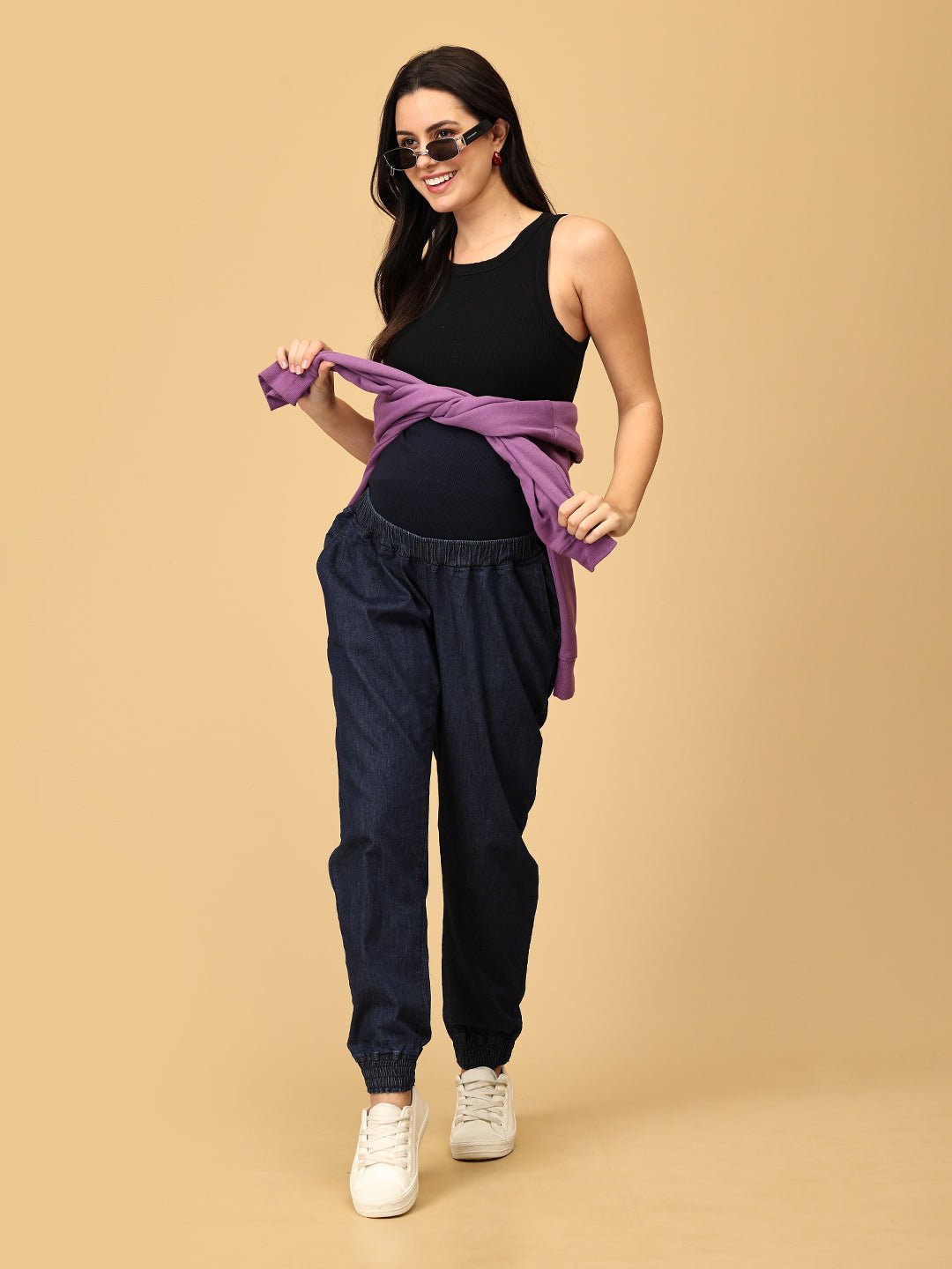  Jogger Style Maternity Denims with Belly Support Navy