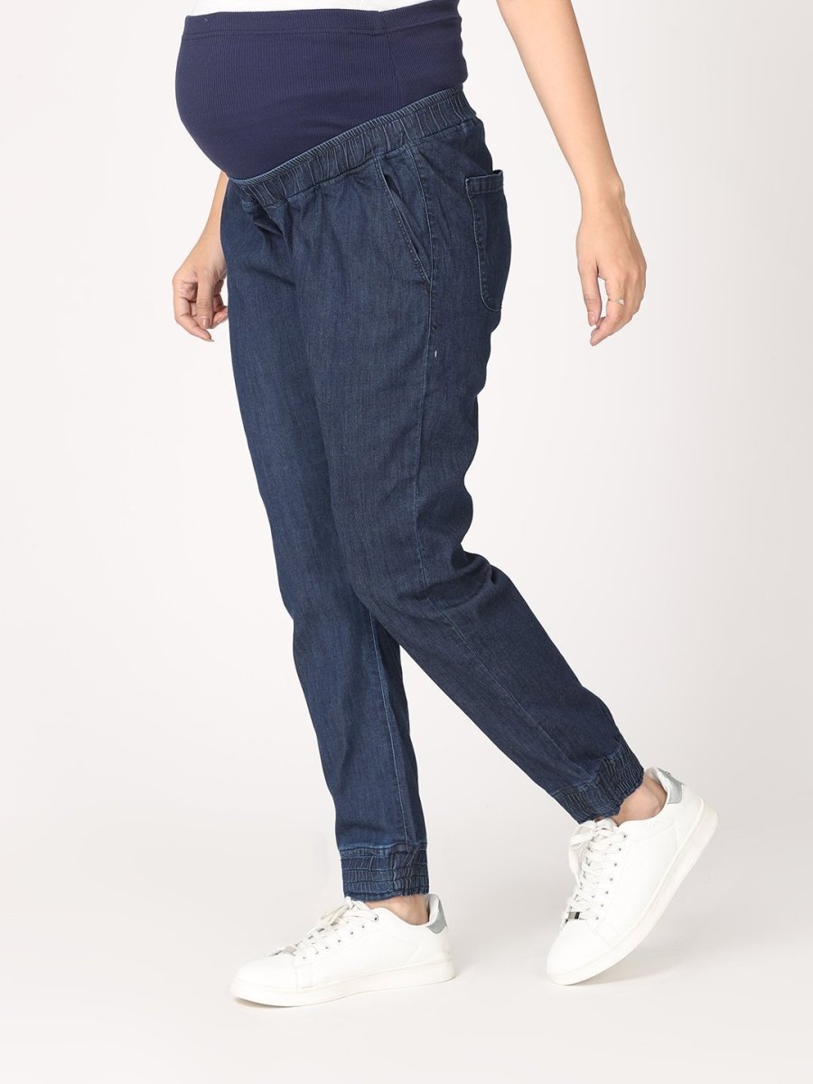  Jogger Style Maternity Denims with Belly Support Navy