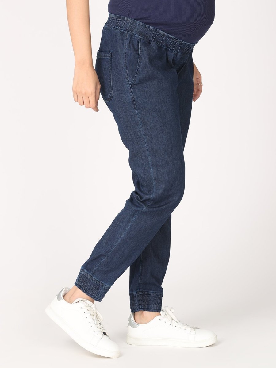  Jogger Style Maternity Denims with Belly Support Navy