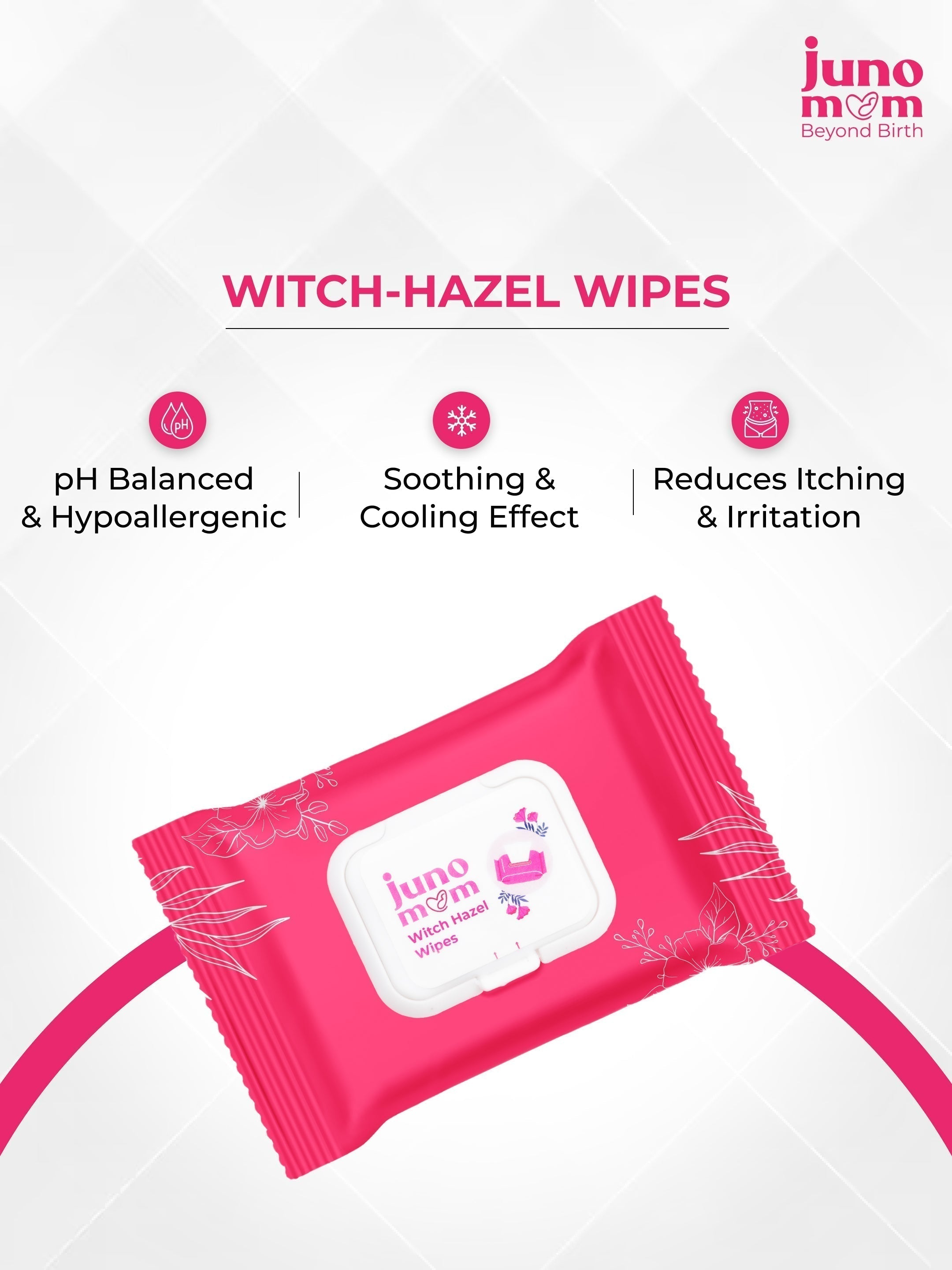 Juno Mom Witch-Hazel Wipes Instant Cooling Wet Wipes Pack of 3 White