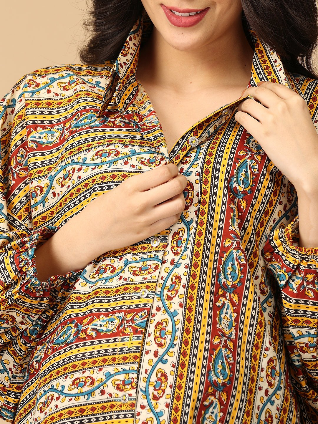  Kalavriti Maternity and Nursing Oversized Shirt Multi