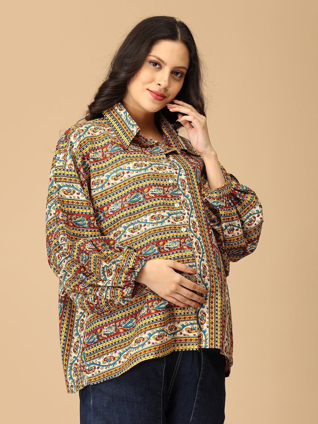  Kalavriti Maternity and Nursing Oversized Shirt Multi