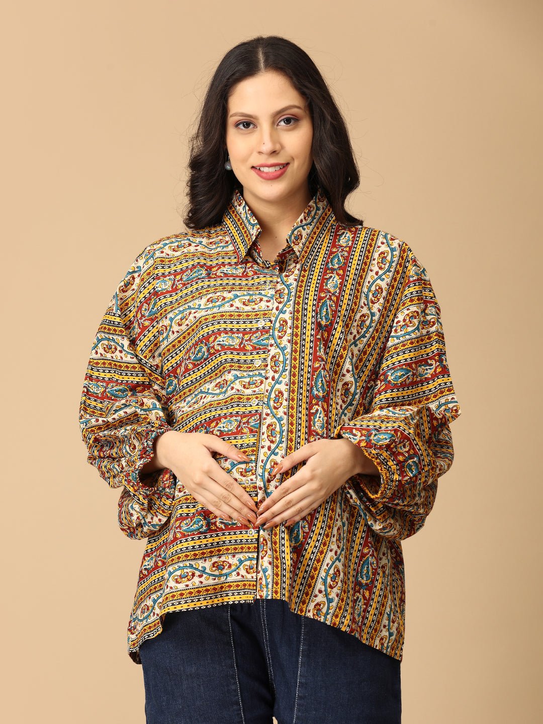  Kalavriti Maternity and Nursing Oversized Shirt Multi