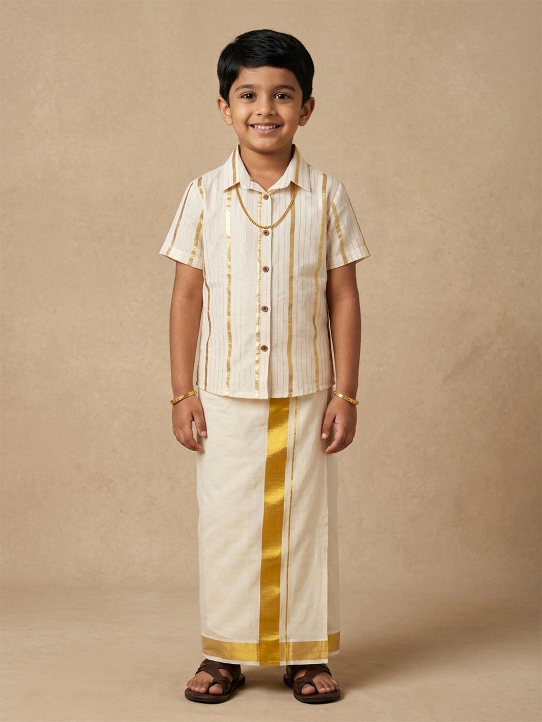 Kasavu Classic Boys Shirt With Velcro Dhoti