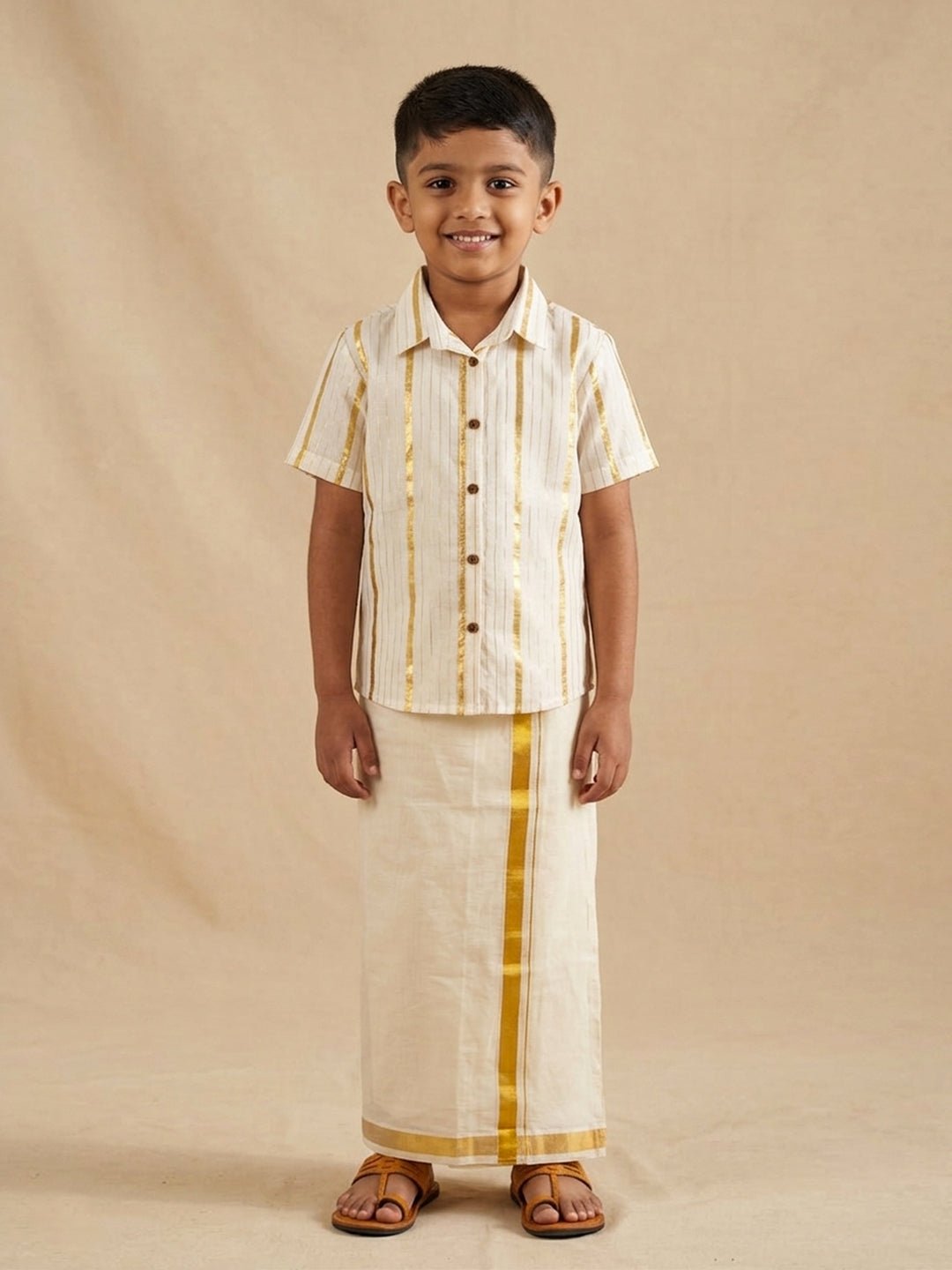 Kasavu Classic Boys Shirt With Velcro Dhoti