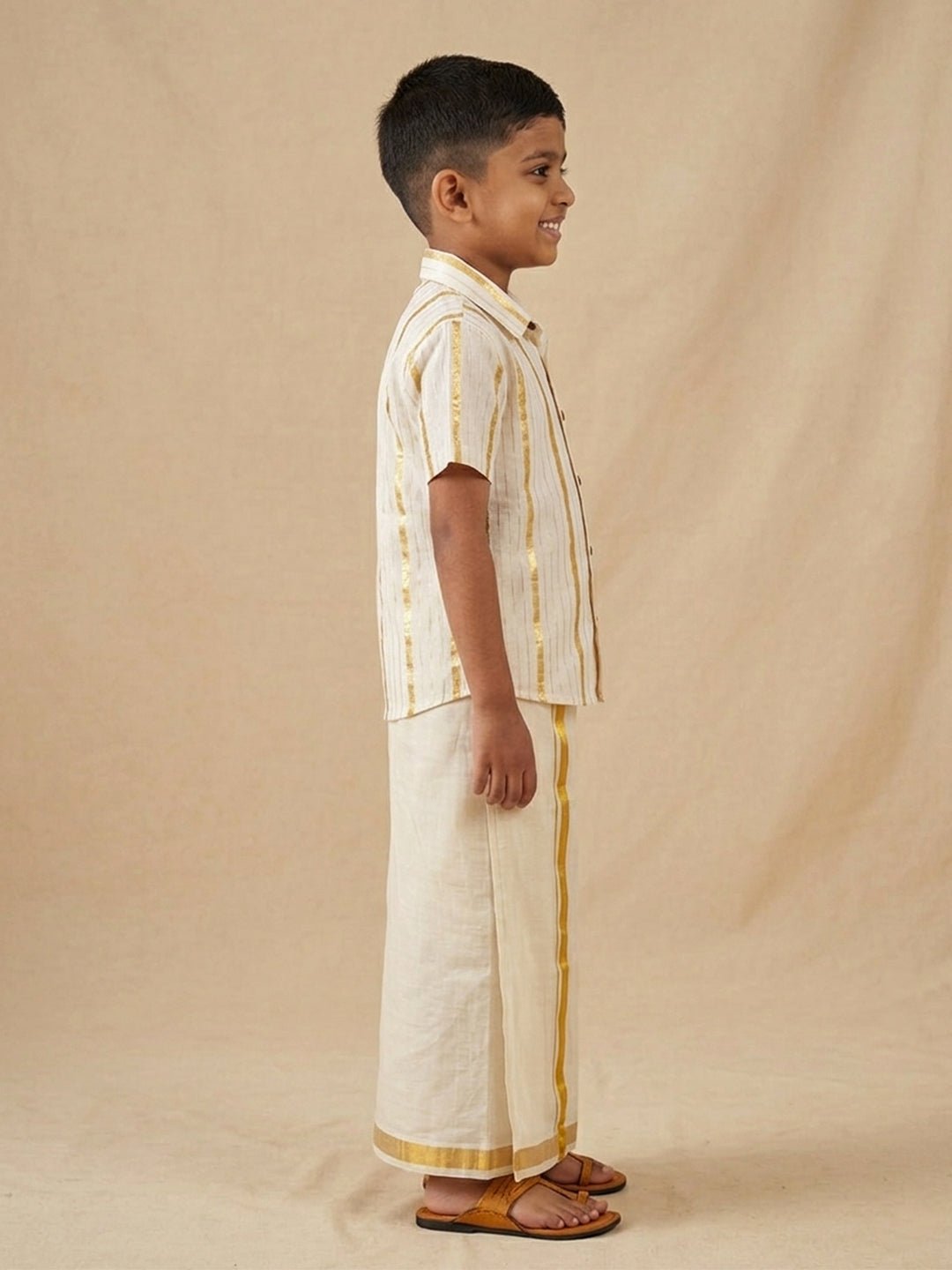Kasavu Classic Boys Shirt With Velcro Dhoti