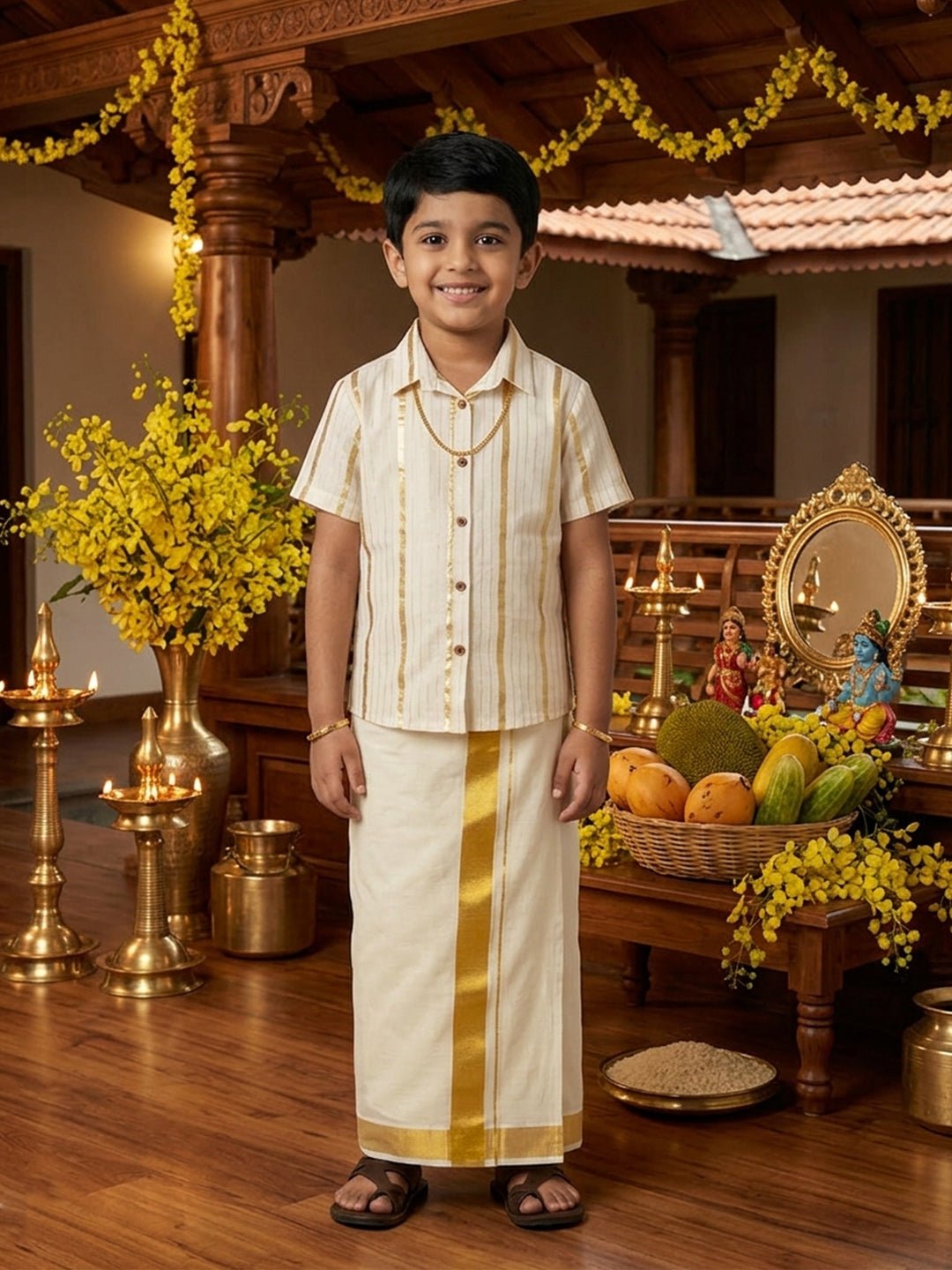 Kasavu Classic Boys Shirt With Velcro Dhoti