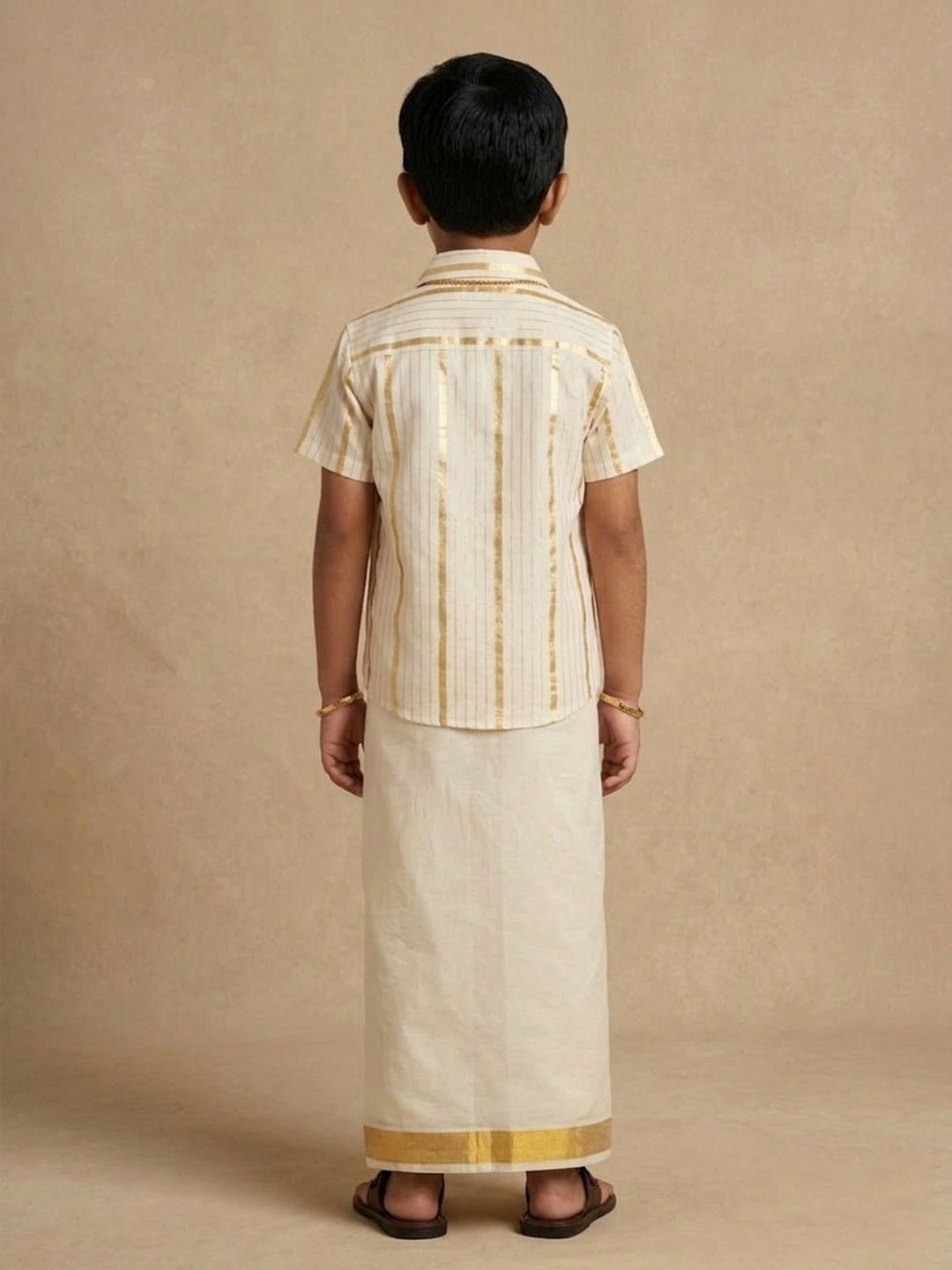 Kasavu Classic Boys Shirt With Velcro Dhoti