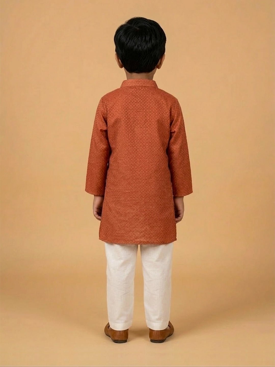 Kasavu Surya Rust Boys Kurta Pajama Set
