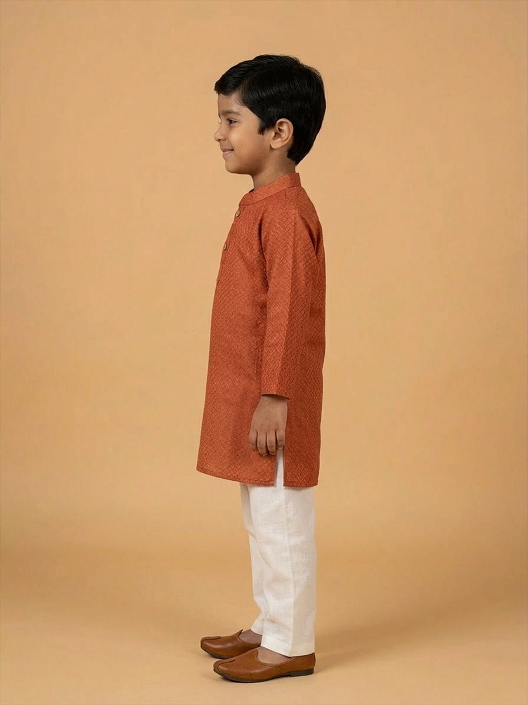 Kasavu Surya Rust Boys Kurta Pajama Set