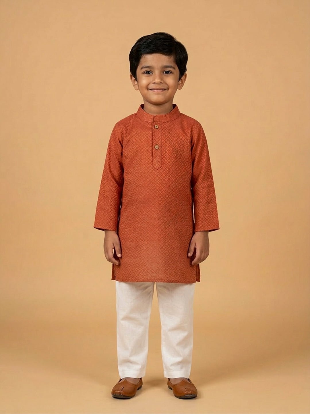 Kasavu Surya Rust Boys Kurta Pajama Set