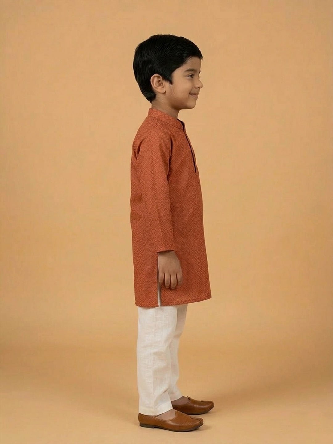 Kasavu Surya Rust Boys Kurta Pajama Set
