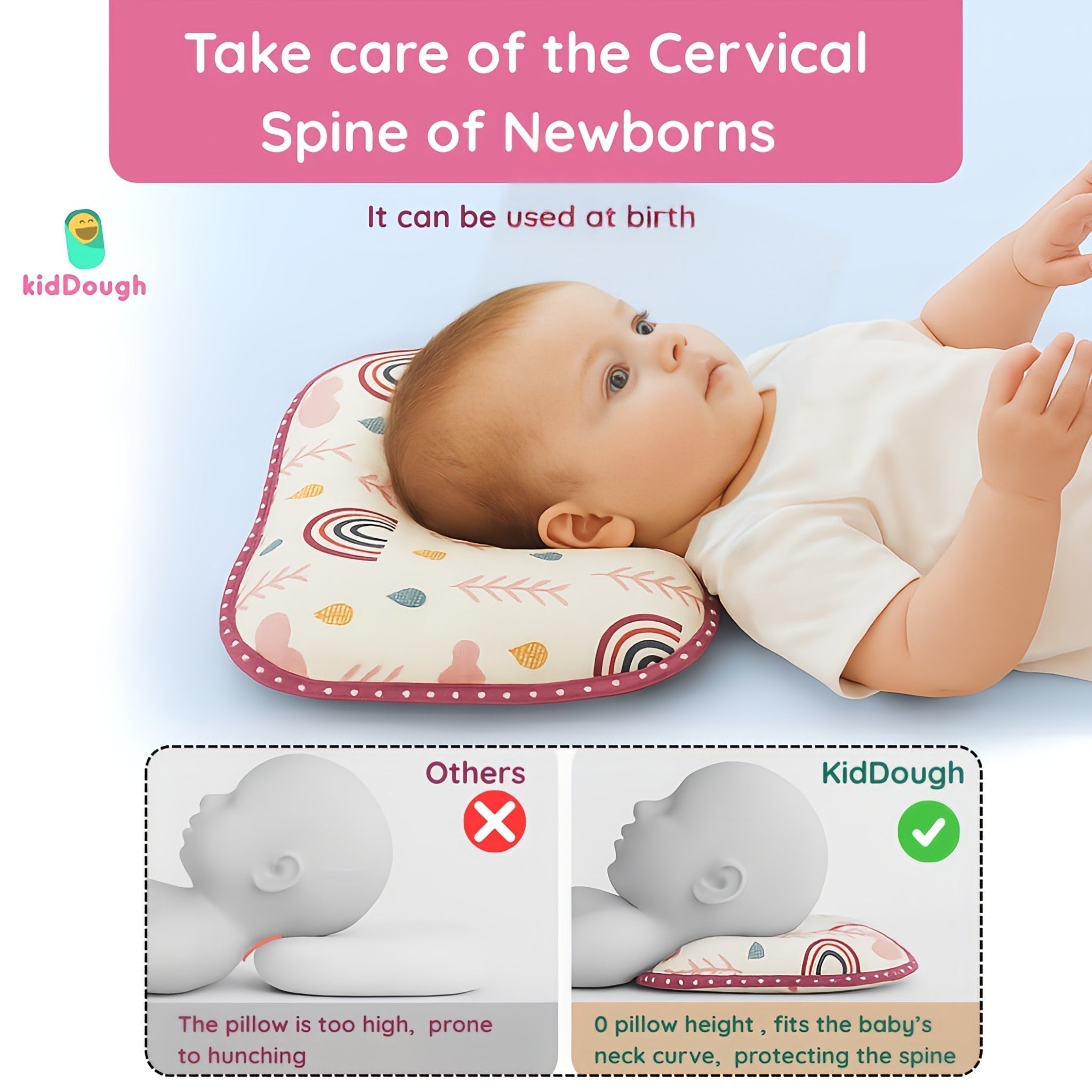 Memory Foam Organic Cotton Head Shaping Pillow For Babies