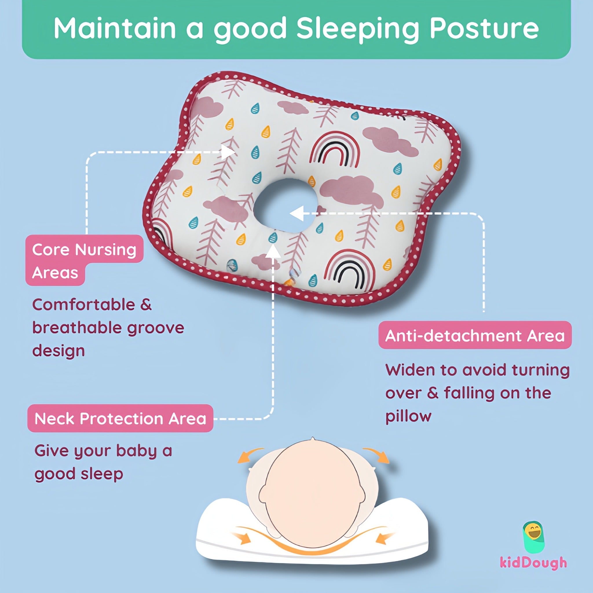 Memory Foam Organic Cotton Head Shaping Pillow For Babies