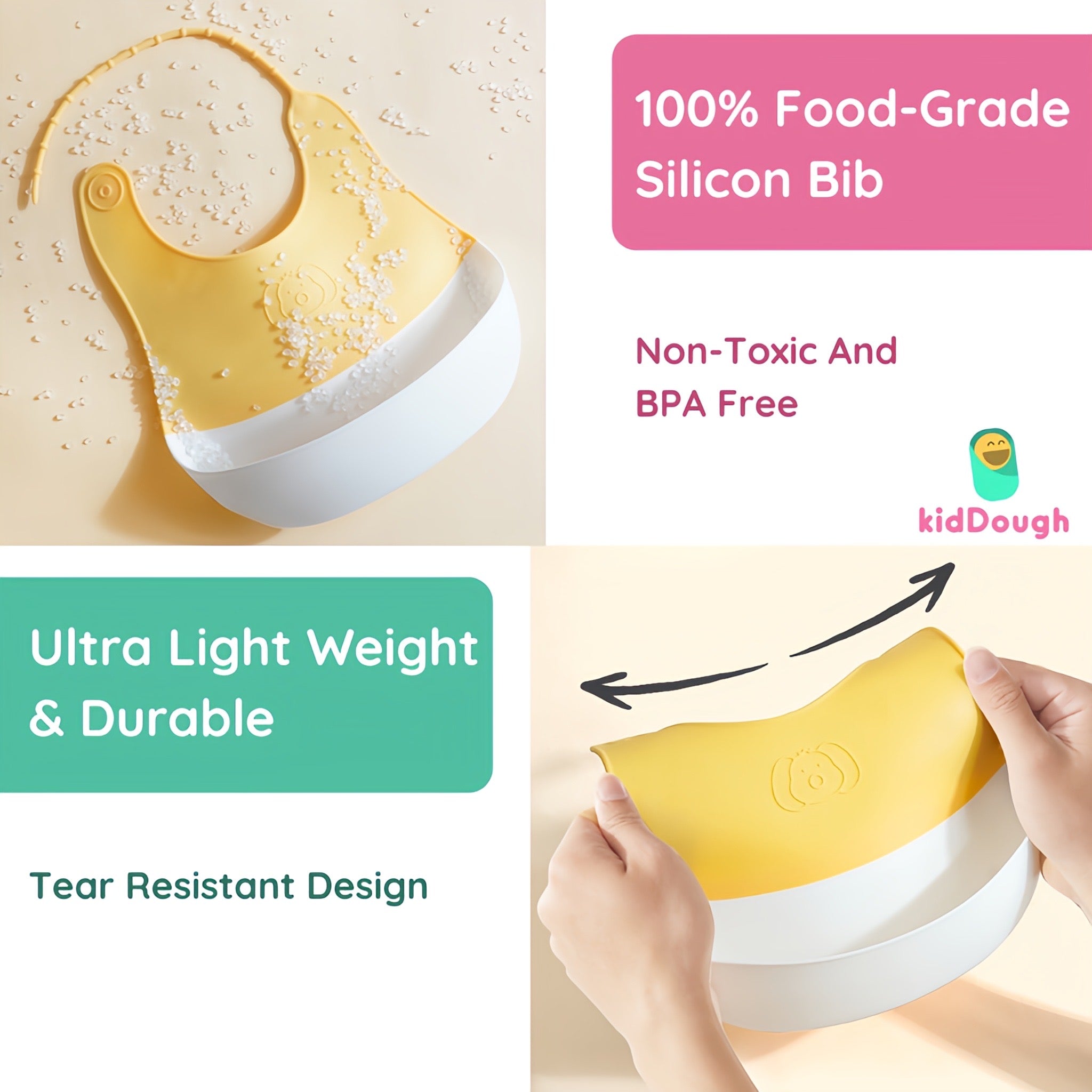 KidDough Waterproof Food Grade Silicone Feeding Bib For Babies
