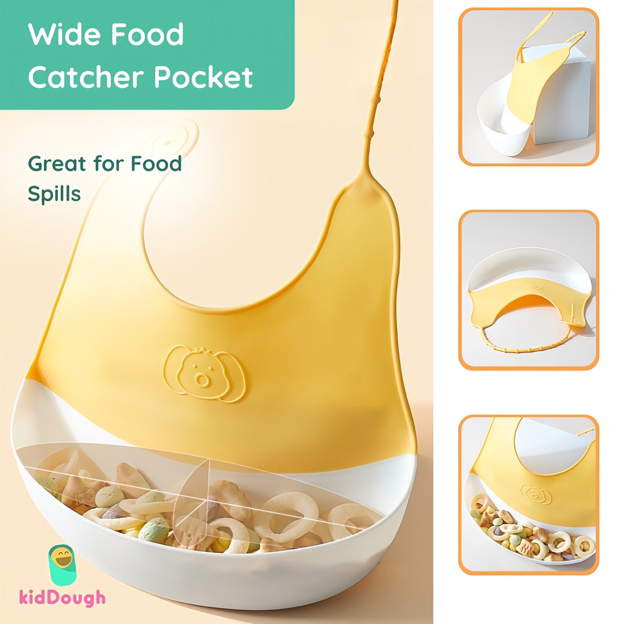 KidDough Waterproof Food Grade Silicone Feeding Bib For Babies