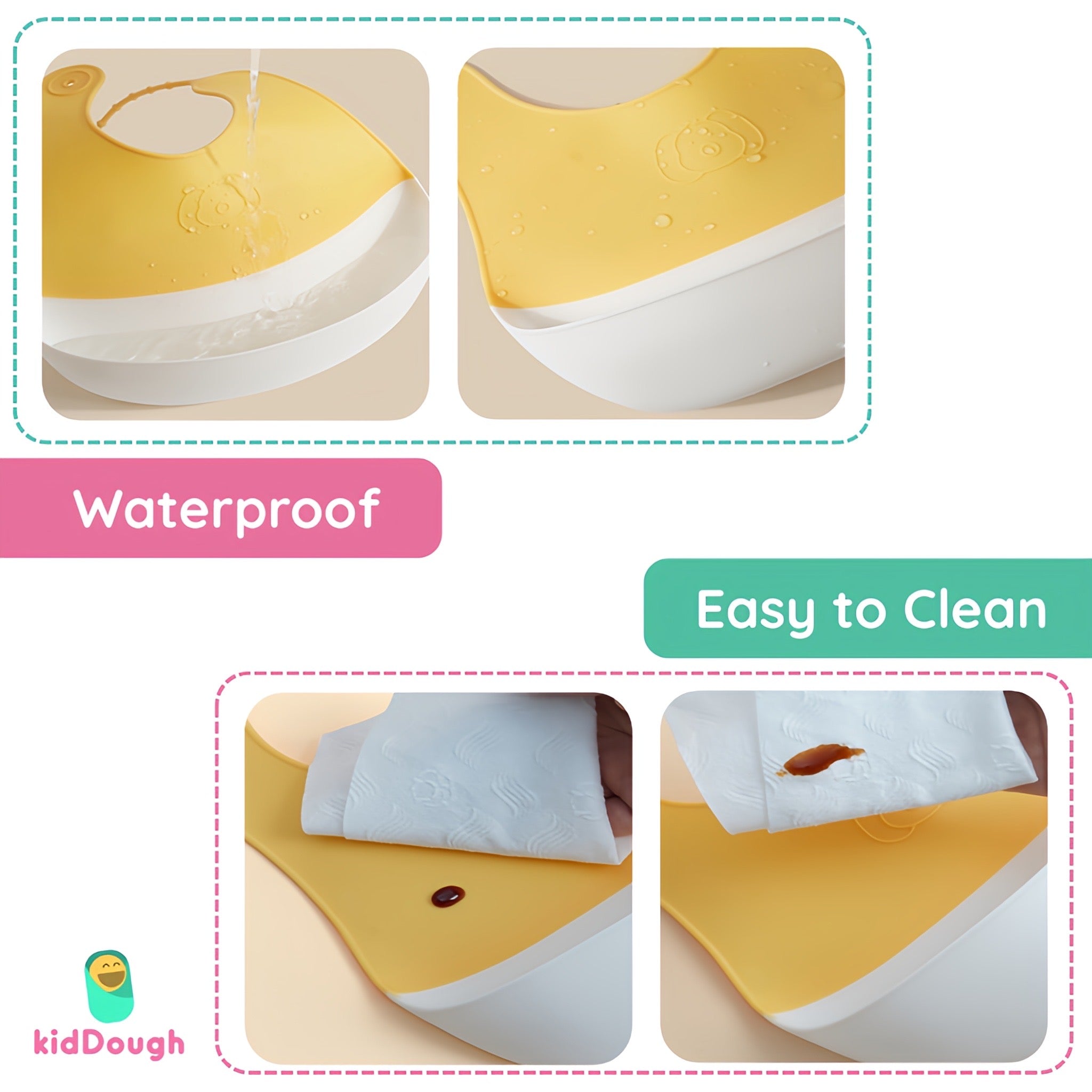 KidDough Waterproof Food Grade Silicone Feeding Bib For Babies