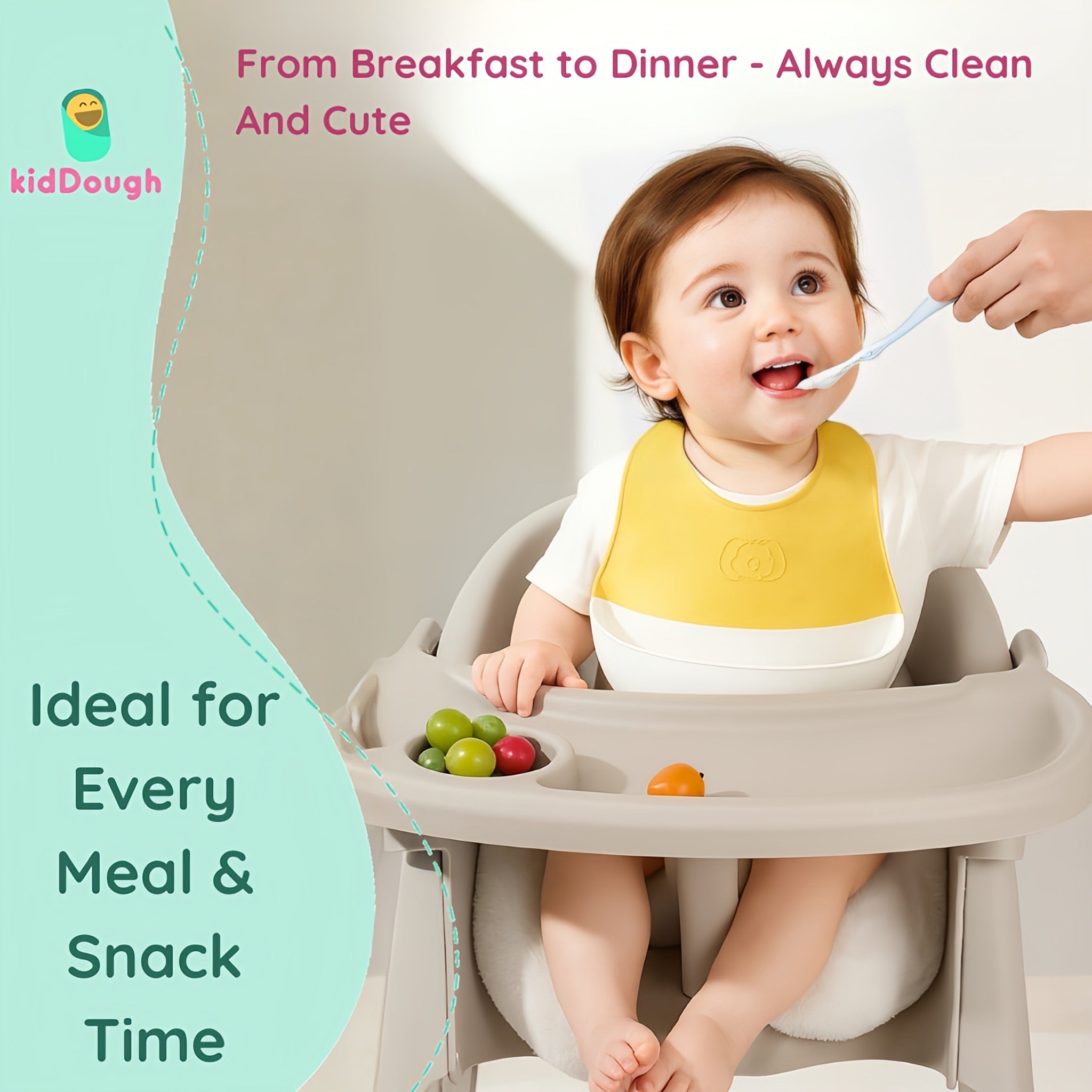 KidDough Waterproof Food Grade Silicone Feeding Bib For Babies