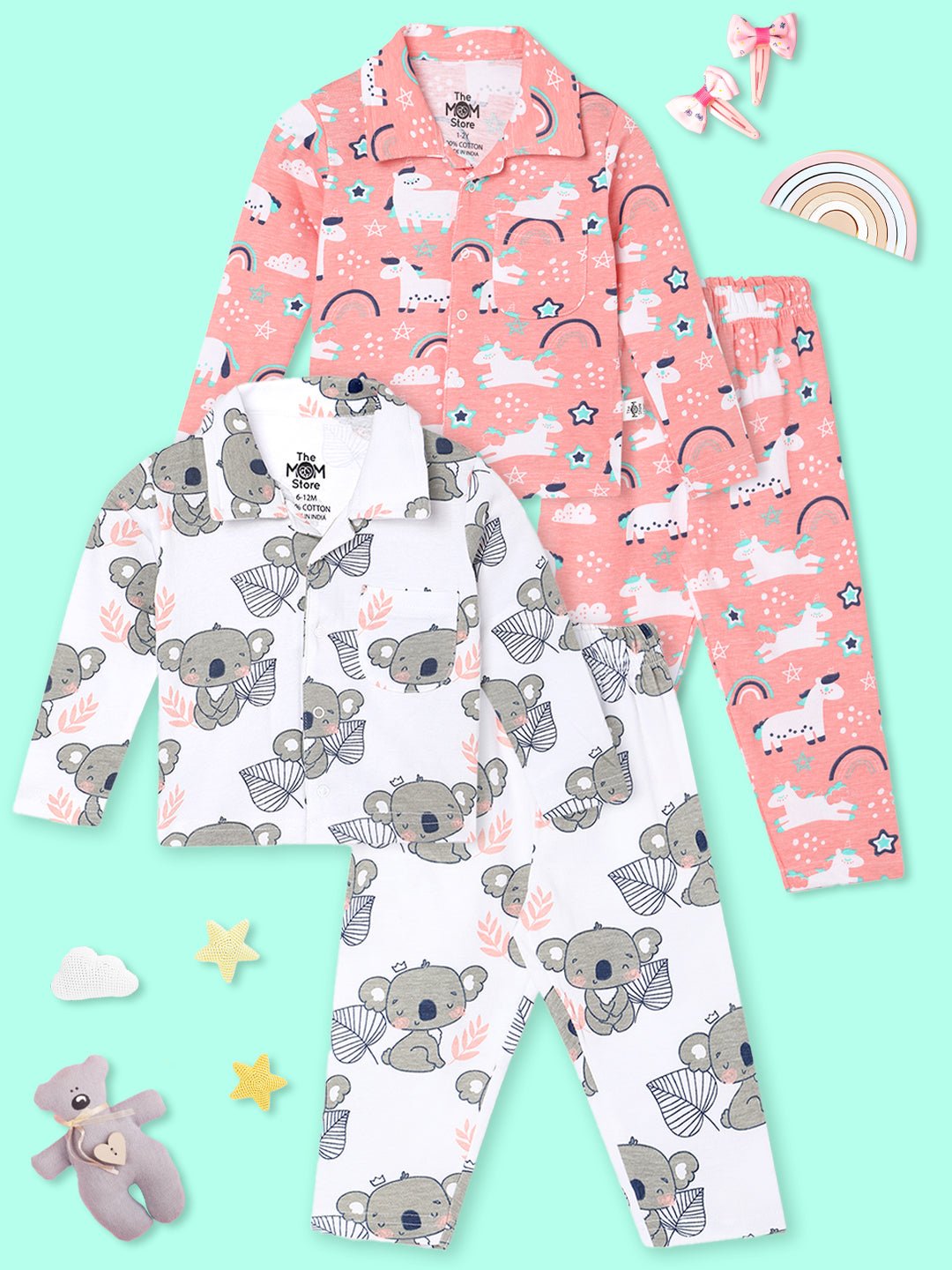  Multicolor Baby Koala Magical Unicorn Pajama Set Combo