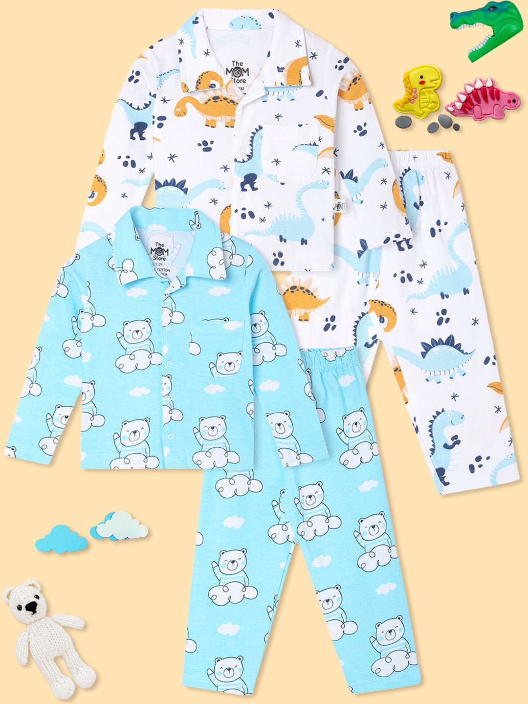  Dino Trip Hello Bear Pajama Set Combo For Kids