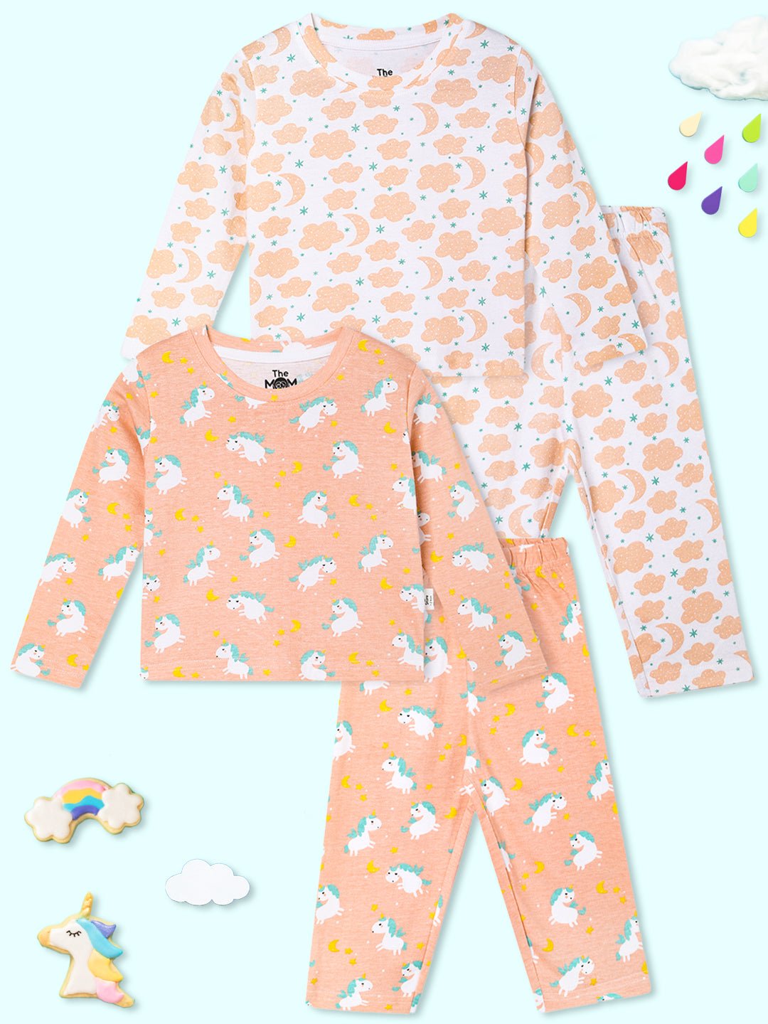 Multicolor Dreamy Unicorn Sweet Dreams Pajama Set For Kids