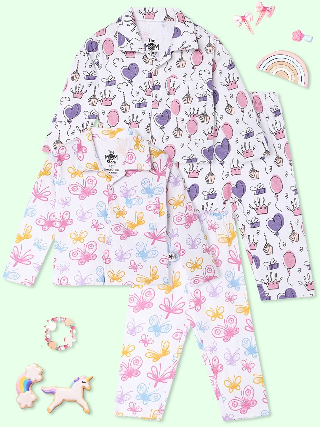  Pink Blue Princess Party Spring Wings Pajama Set