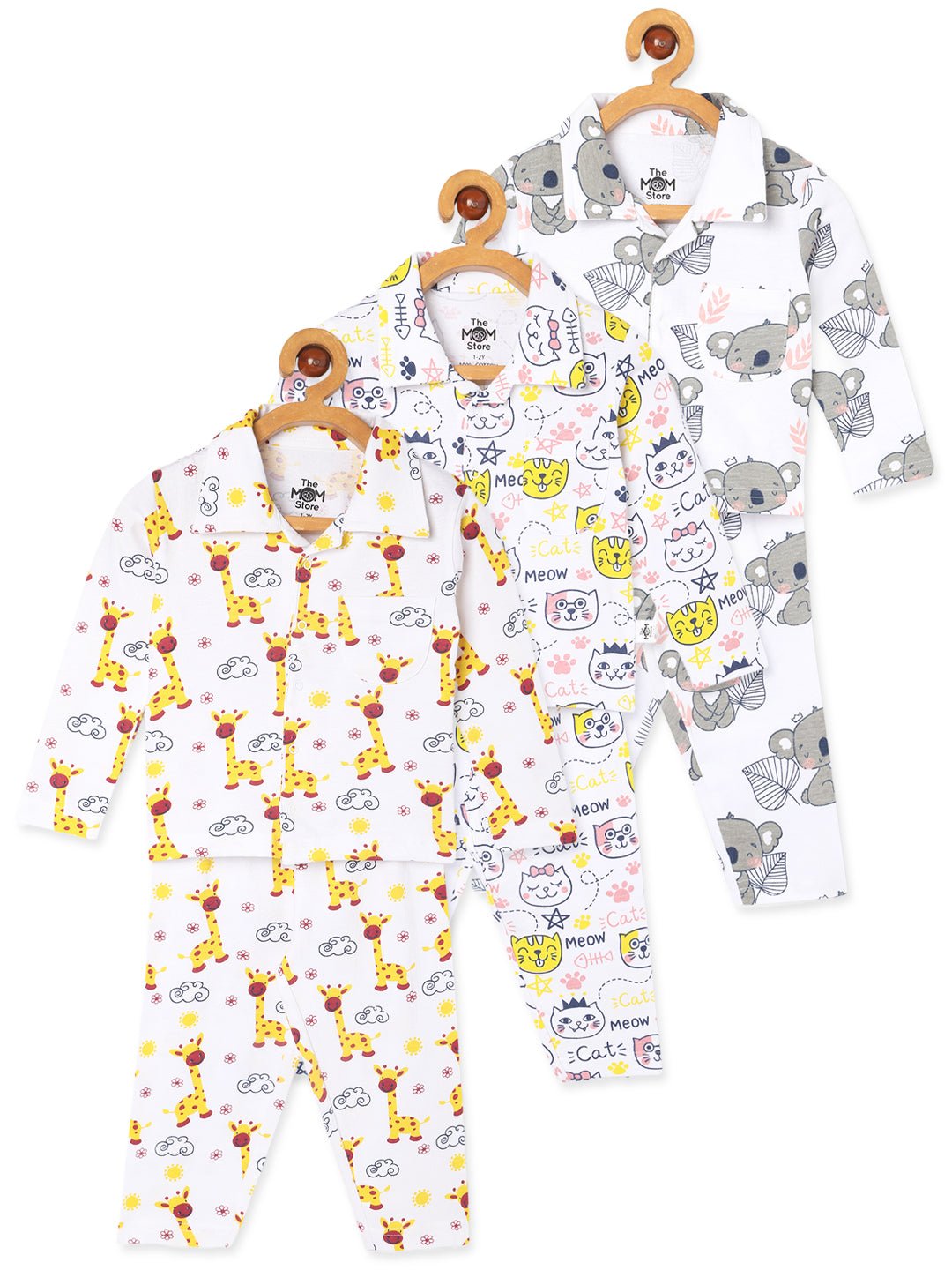 Multi Baby Koala Giraffe Meow Pajama Set For Kids