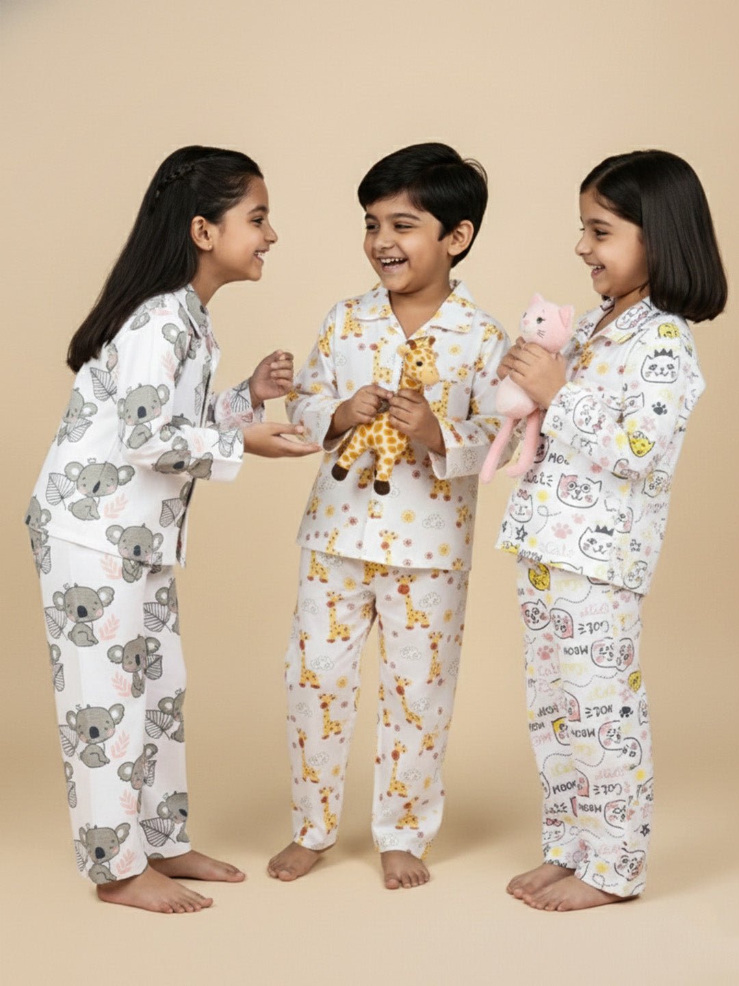 Multicolor Baby Koala Giraffe Meow Pajama Set For Kids