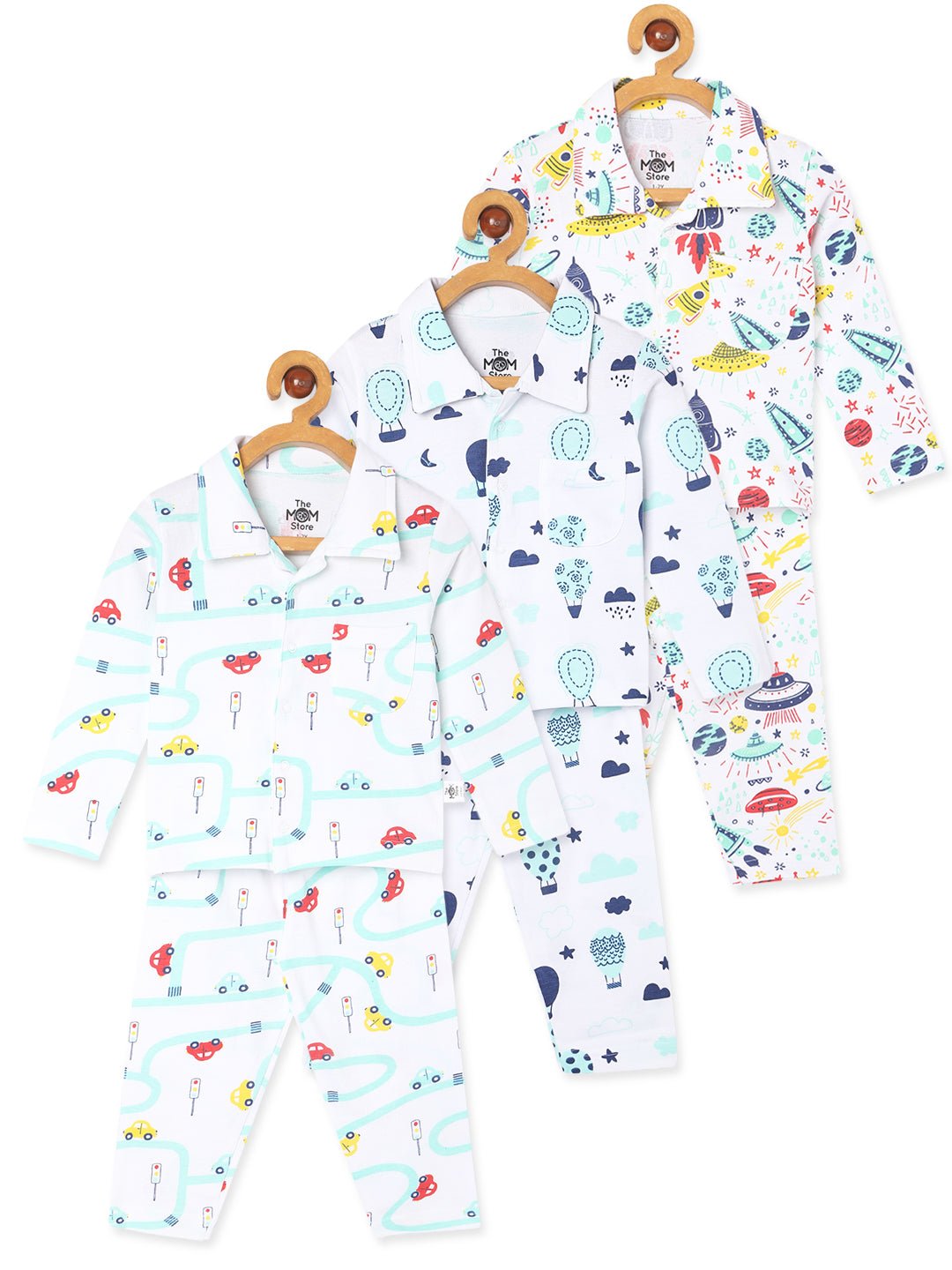 Multicolor City Drive Space Air Pajama Set Combo For Kids