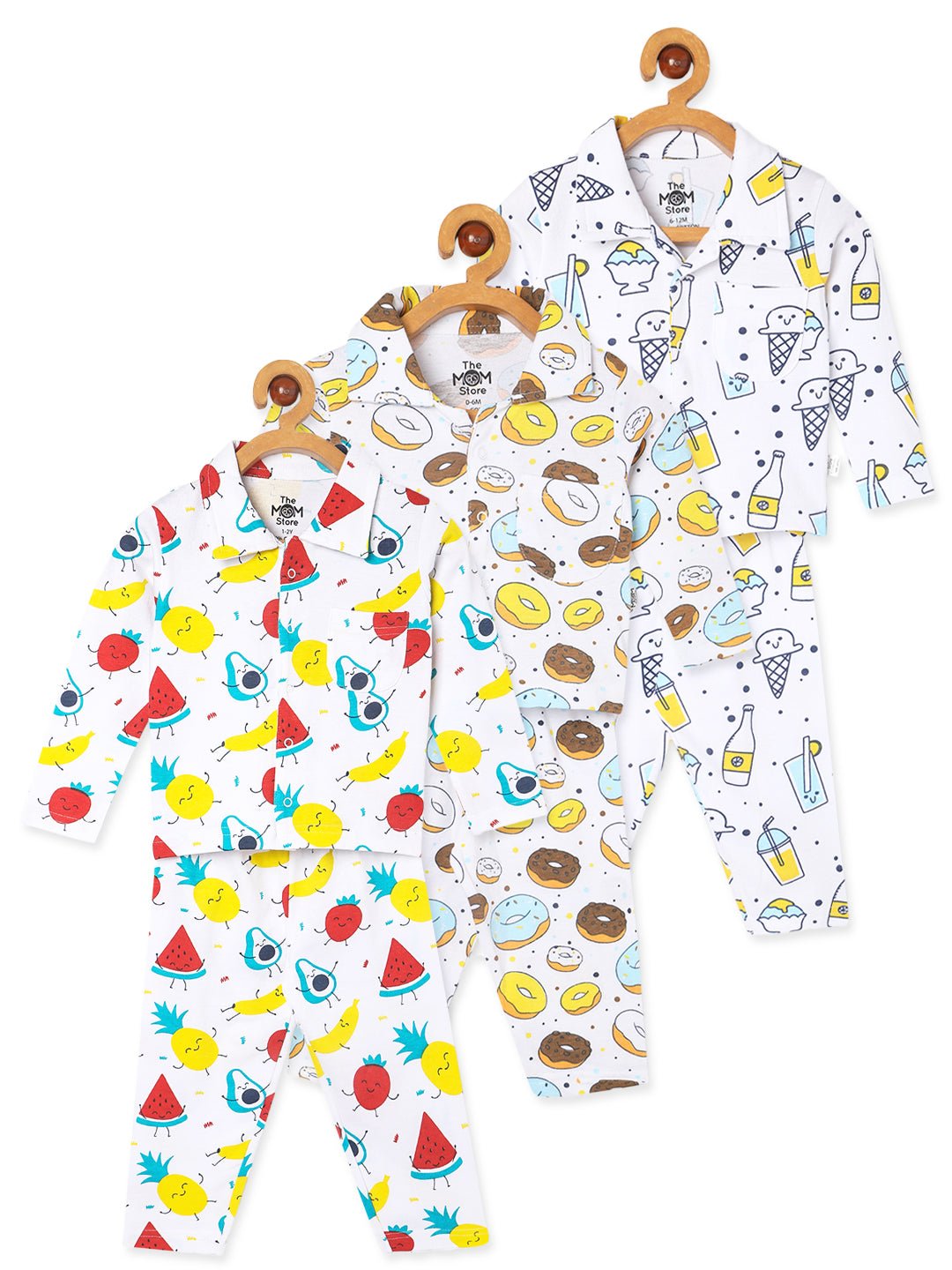 Multicolor Fruity Cutie Smoothie Doughnut Pajama Set For Kids