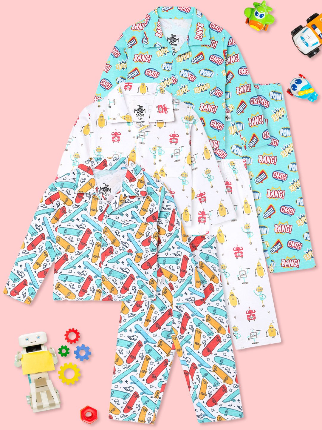 Combo Of 3 Kids Cotton Pajama Nightsuit Set