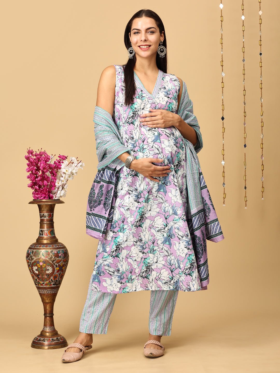  Lavender Dusk Maternity and Nursing Sleeveless Kurta Set Lavender