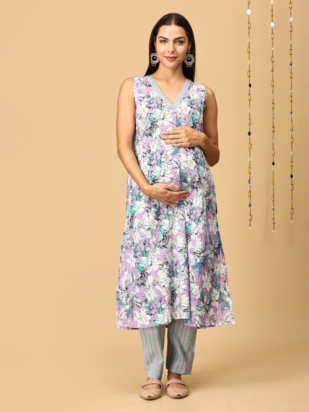  Lavender Dusk Maternity and Nursing Sleeveless Kurta Set Lavender