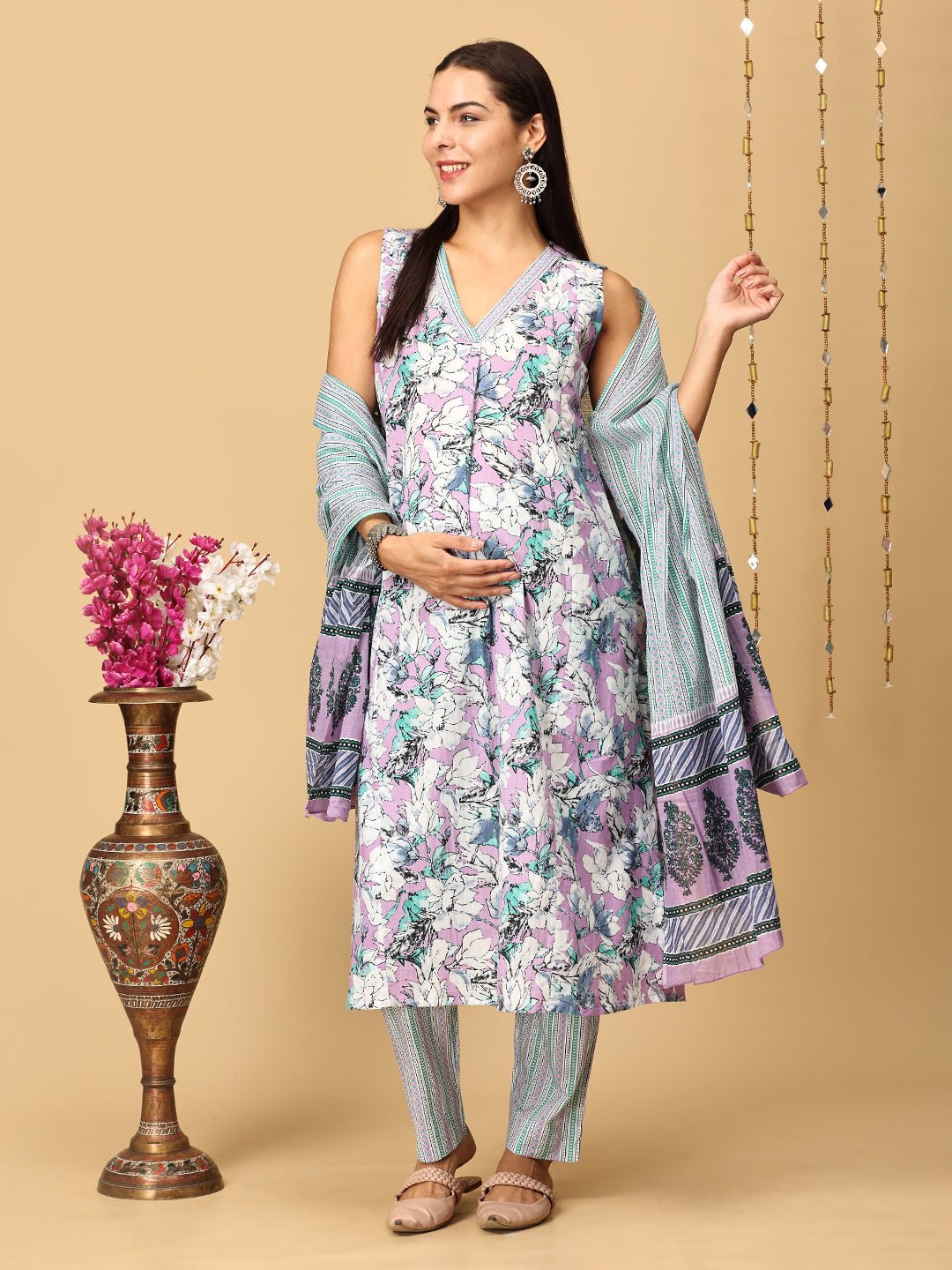  Lavender Dusk Maternity and Nursing Sleeveless Kurta Set Lavender