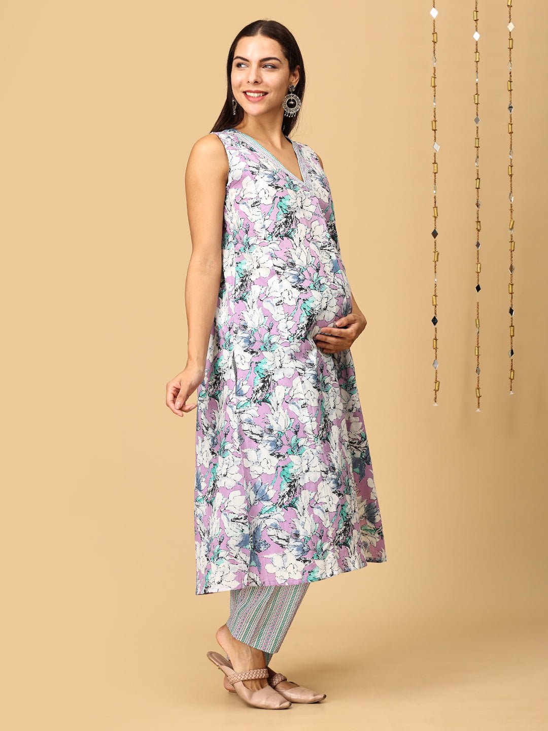  Lavender Dusk Maternity and Nursing Sleeveless Kurta Set Lavender