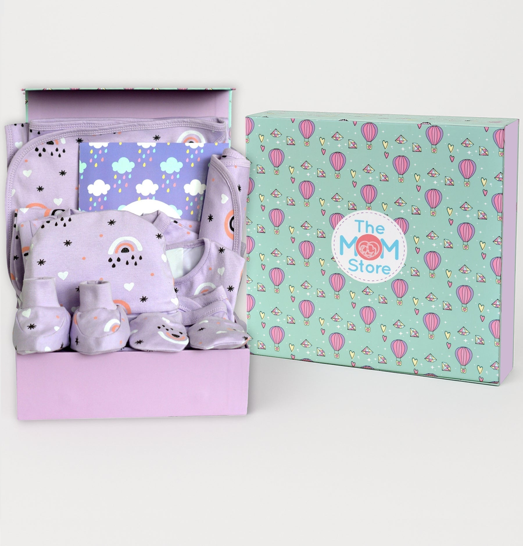 Lavender Pixie 11 PCS Newborn Baby Gift Box With Romper And Milestone Cards