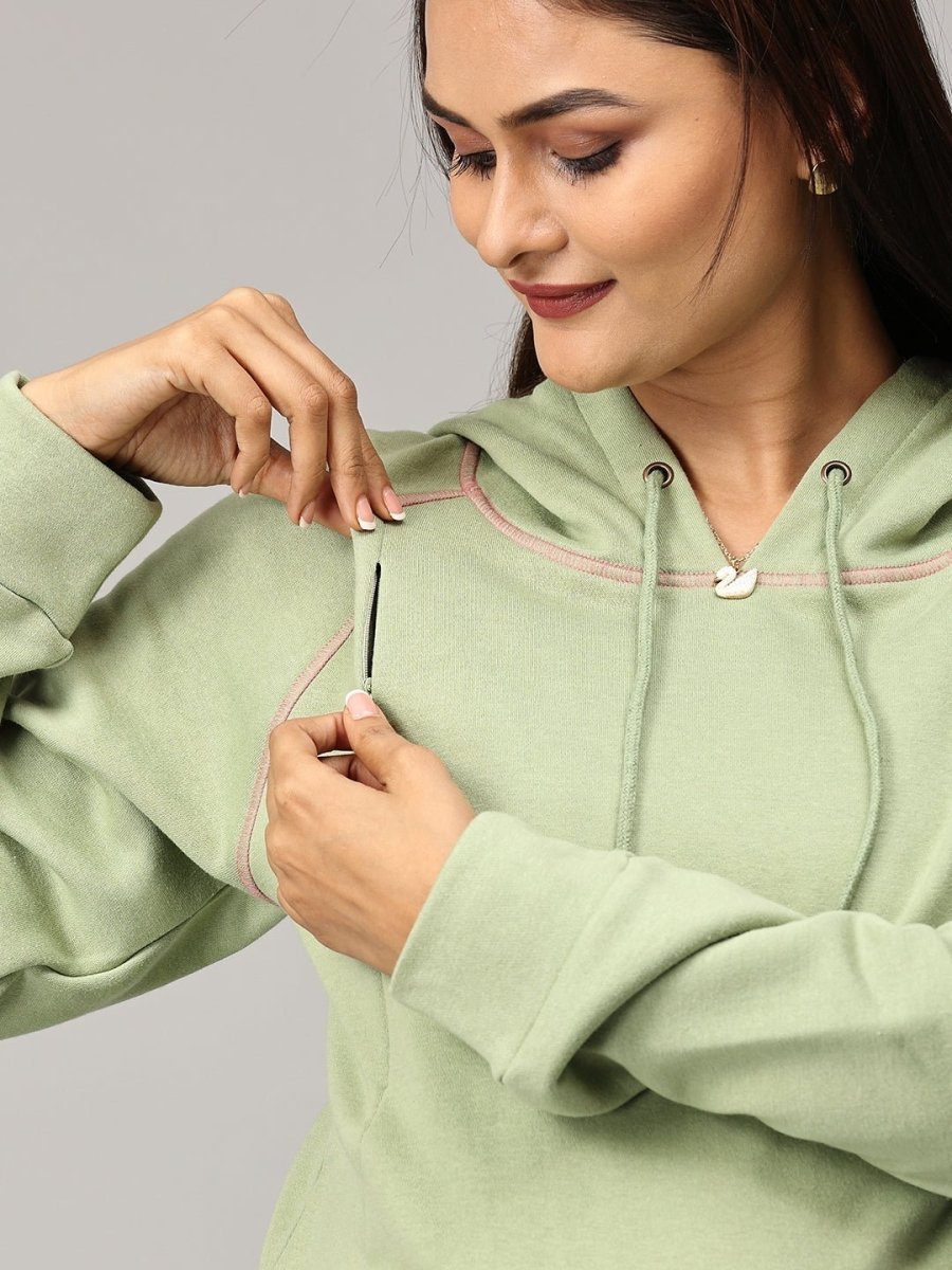  Leaf Me Be Maternity and Nursing Hoodie Sweatshirt Pastel Green