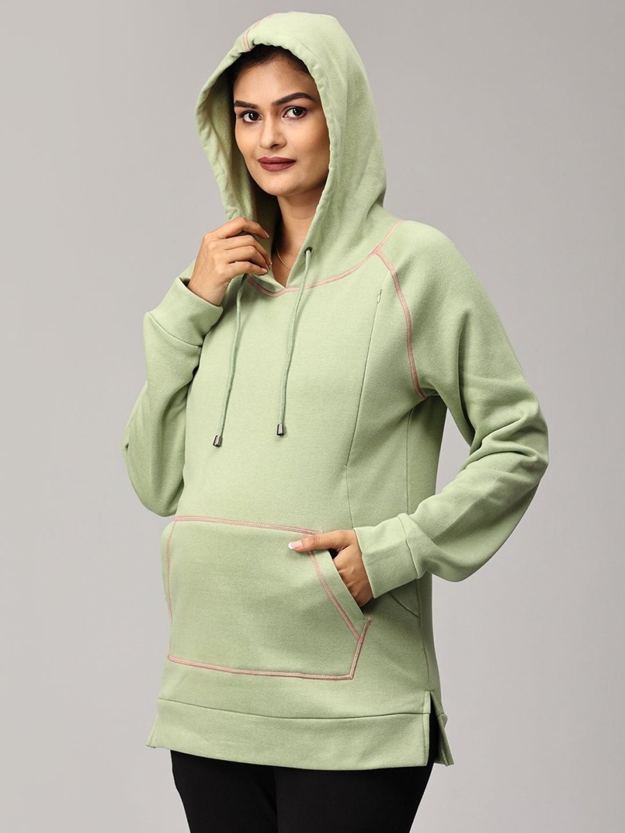  Leaf Me Be Maternity and Nursing Hoodie Sweatshirt Pastel Green