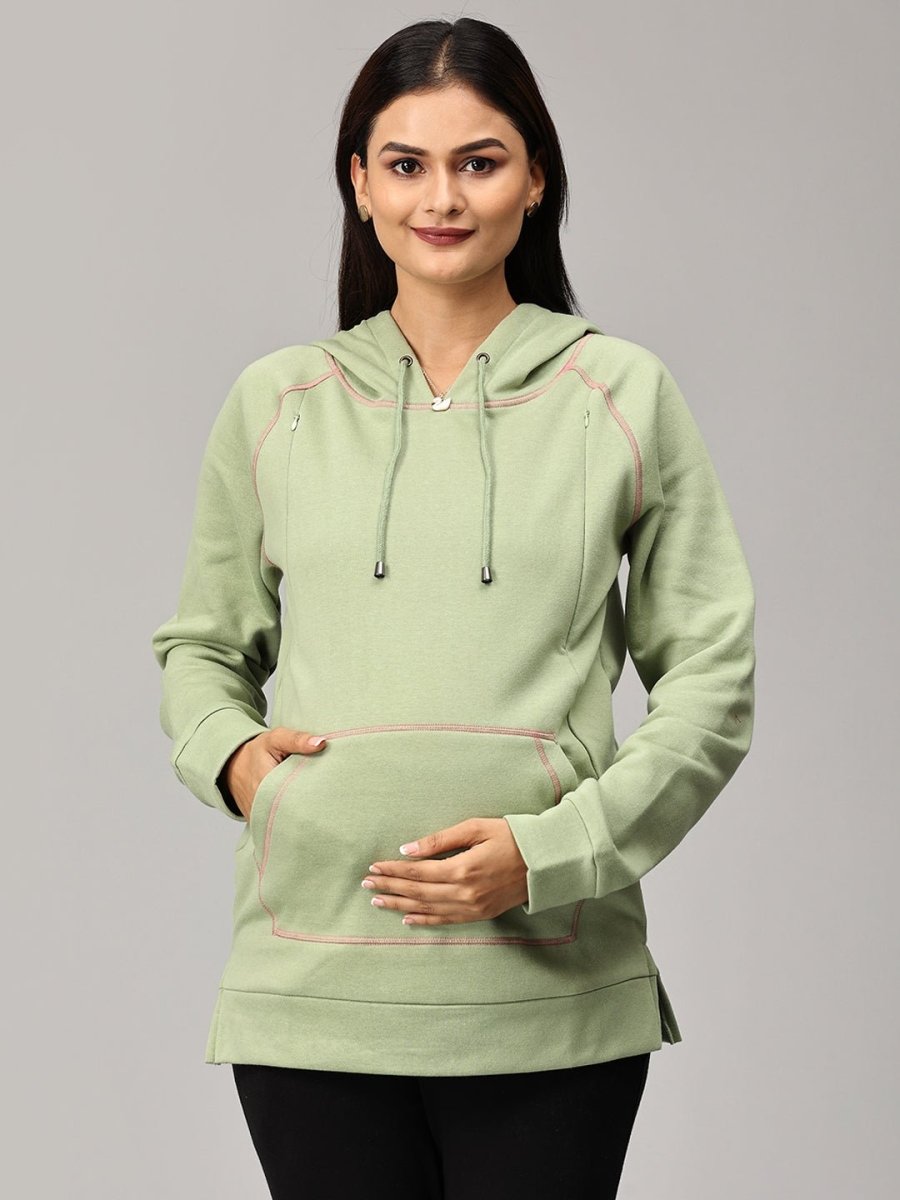  Leaf Me Be Maternity and Nursing Hoodie Sweatshirt Pastel Green