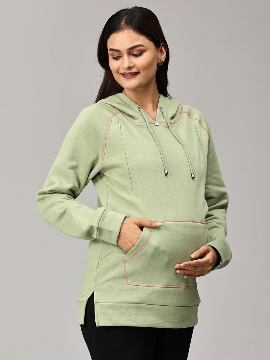  Leaf Me Be Maternity and Nursing Hoodie Sweatshirt Pastel Green