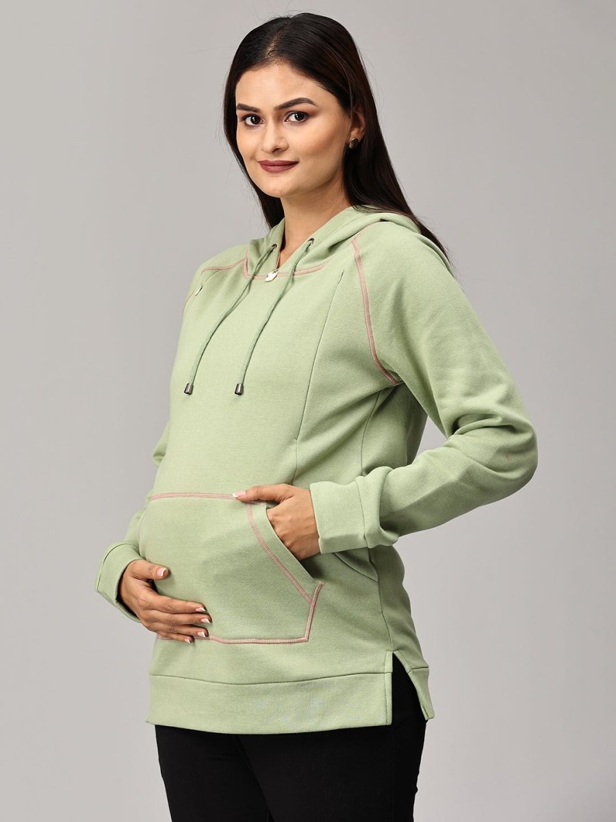  Leaf Me Be Maternity and Nursing Hoodie Sweatshirt Pastel Green