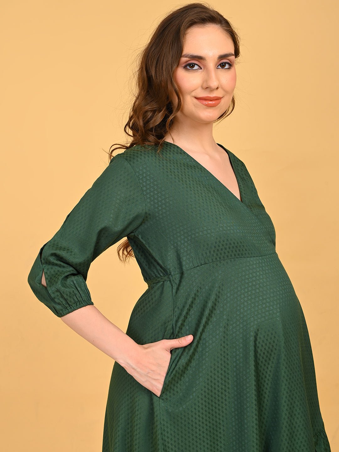  Leaf Me Breathless Maternity Wrap Dress Green