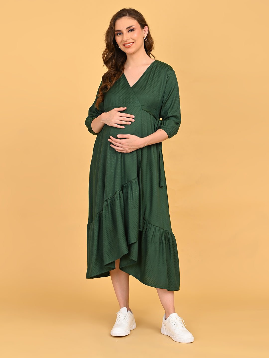  Leaf Me Breathless Maternity Wrap Dress Green