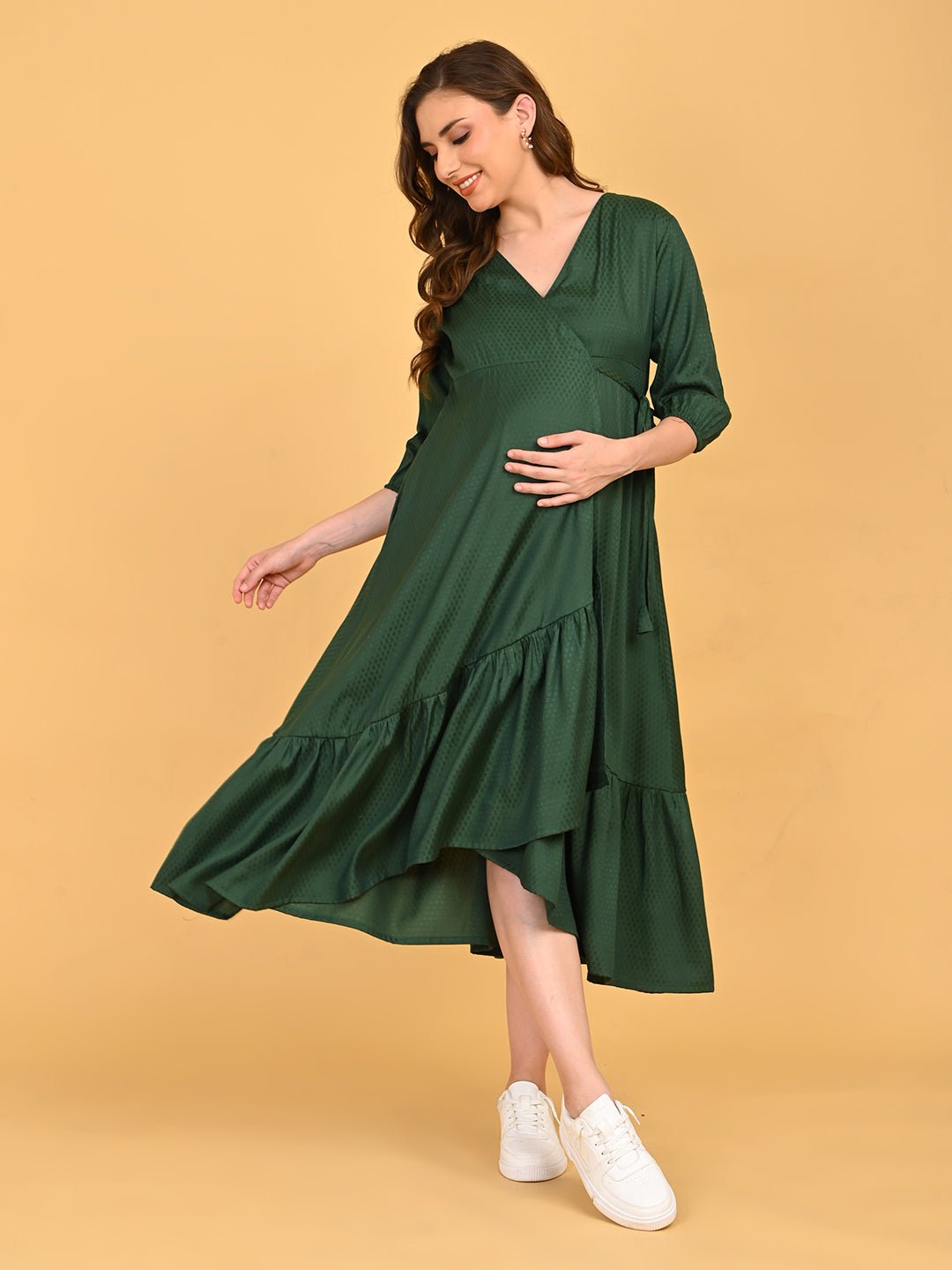  Leaf Me Breathless Maternity Wrap Dress Green