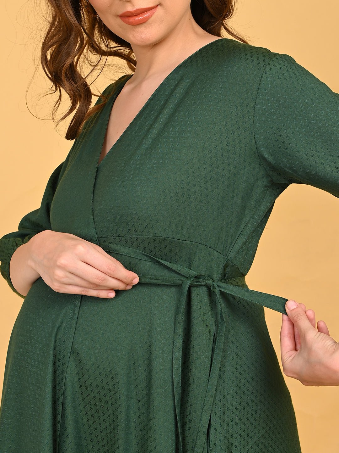  Leaf Me Breathless Maternity Wrap Dress Green