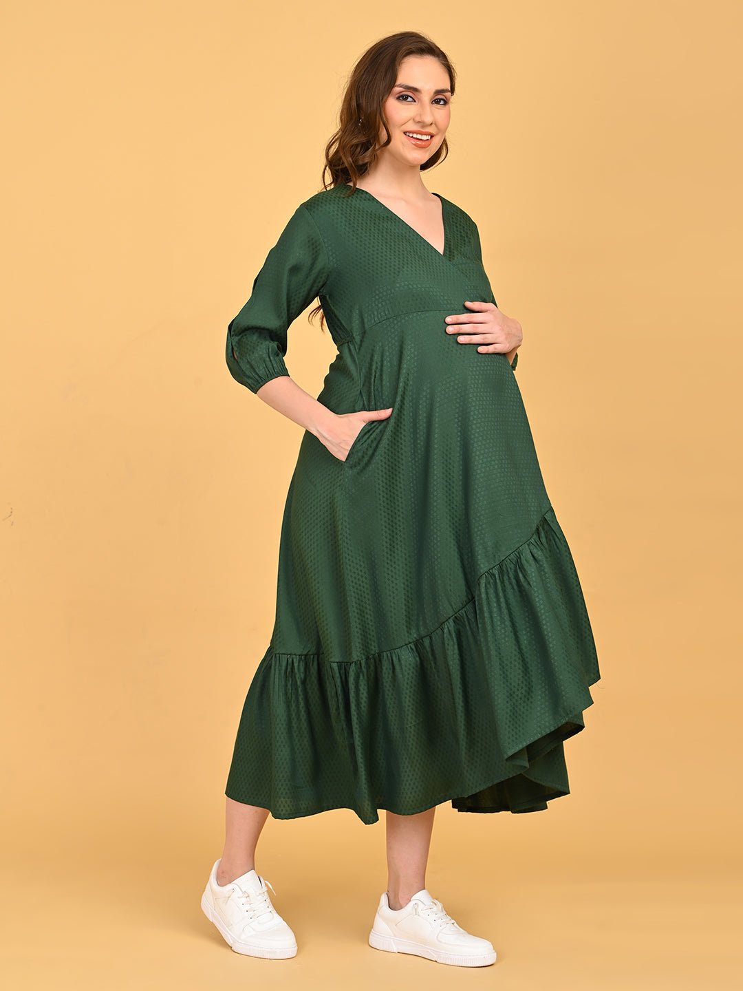  Leaf Me Breathless Maternity Wrap Dress Green